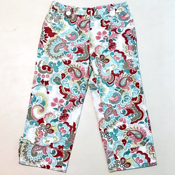 LOFT Pants - LOFT - Paisley Floral Print Button Tab Capris